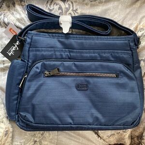 New with Tags LUG Infinity Collection Shimmy Crossbody RFID Purse Blue